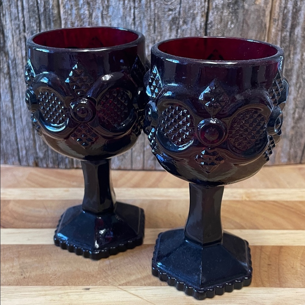 Avon | 1876 | Cape Cod | Ruby Red | Wine Goblets | Vintage | Collectible